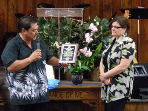 Pastor Dean and Rhonda present a plaque to the Church.