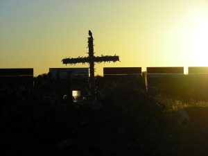 Cross with train and bird...