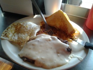 Chicken fried steak and eggs at Nic's. Thanks Julie...