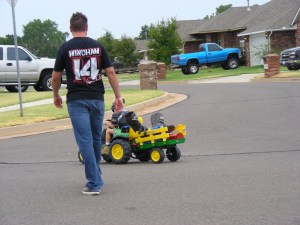 Always a stickler for safety, Leo insists on a road guard (his Dad) as he heads to the house and a well deserved lunch...