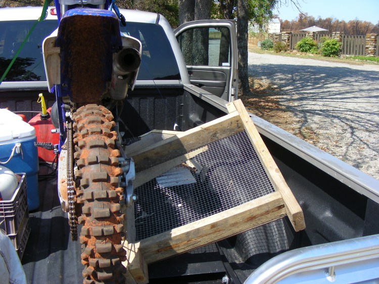 Before I got the bike out of the truck, sifting screens shared the space....